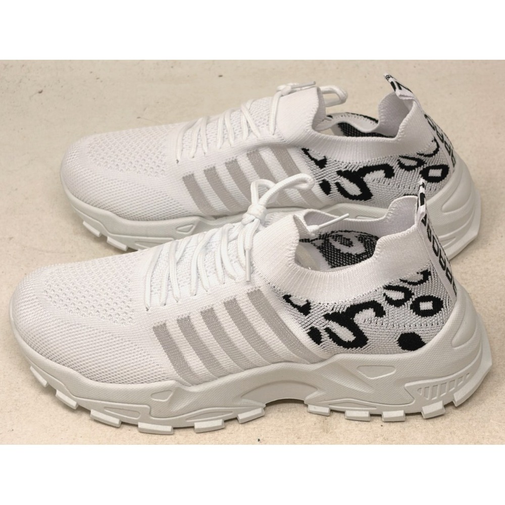 White Knit Chunky Sneakers Lace-Up Athletic Walking Shoes Black Gray EU 41 New
